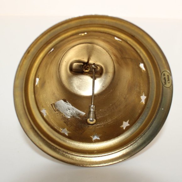 Christmas Hand Held Bell, Metal Fluted Christmas Tree Bell  With Stars 6" Tall - Picture 4 of 4